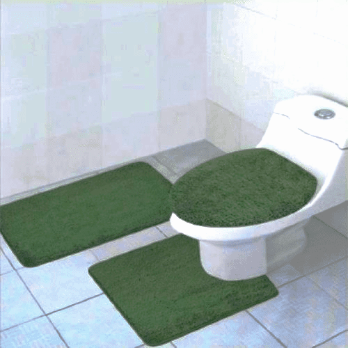 Bright Green 3-Piece Solid Bathroom Set Bath Mat Contour Rug Toilet Lid Cover